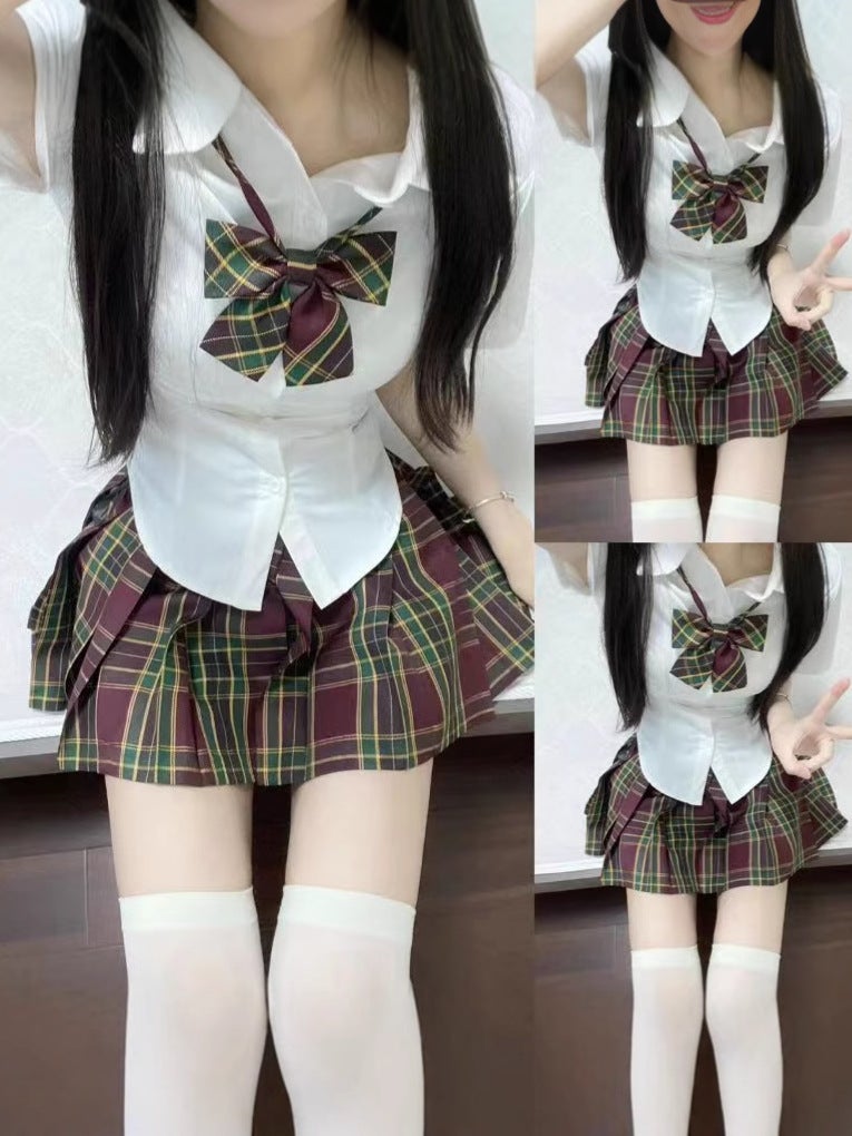 Japanese-Style Boutique Jk Uniform Waist-Slimming Short-Sleeve White Shirt Women'S Pure Desire Academy Style Girl Plaid Skirt Seaweed Suit - Image 3